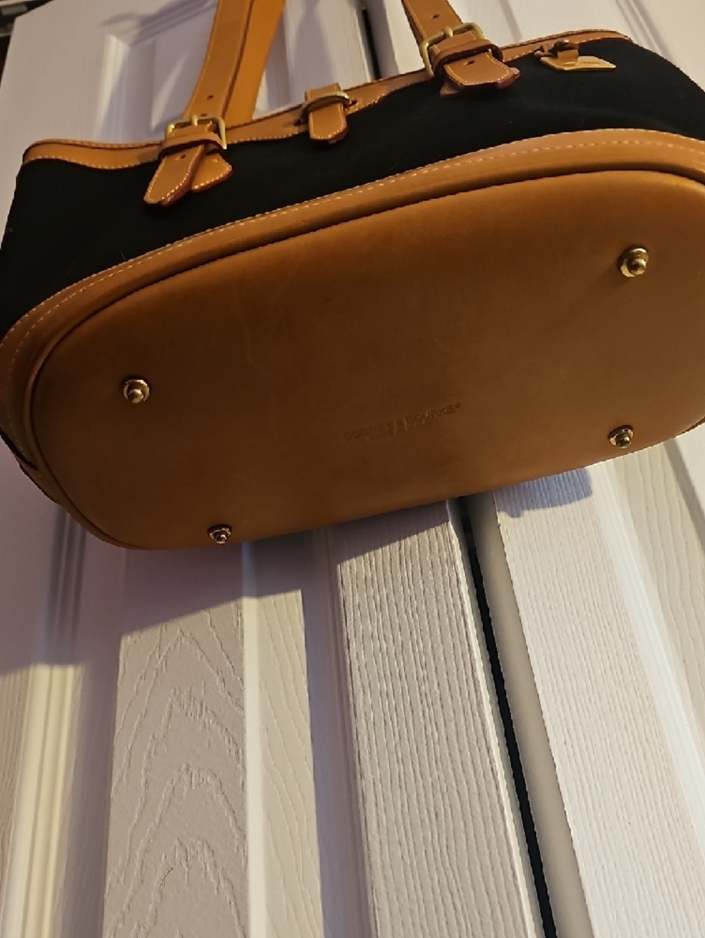 Dooney & Bourke Black Canvas Tote with Tan Leather Trim - Picture 3 of 16